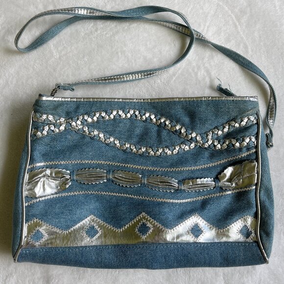 3/$30 💖 VTG Warren Reed Denim & Silver Appliqué Purse - Picture 1 of 9